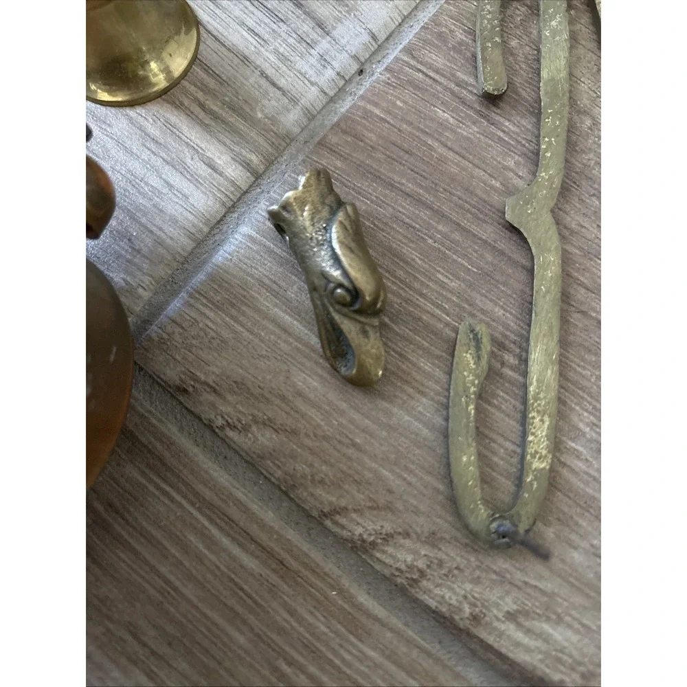 Vintage Brass Random Lot Figurines Clocks, Eagle Pendant, Magnifying Glass